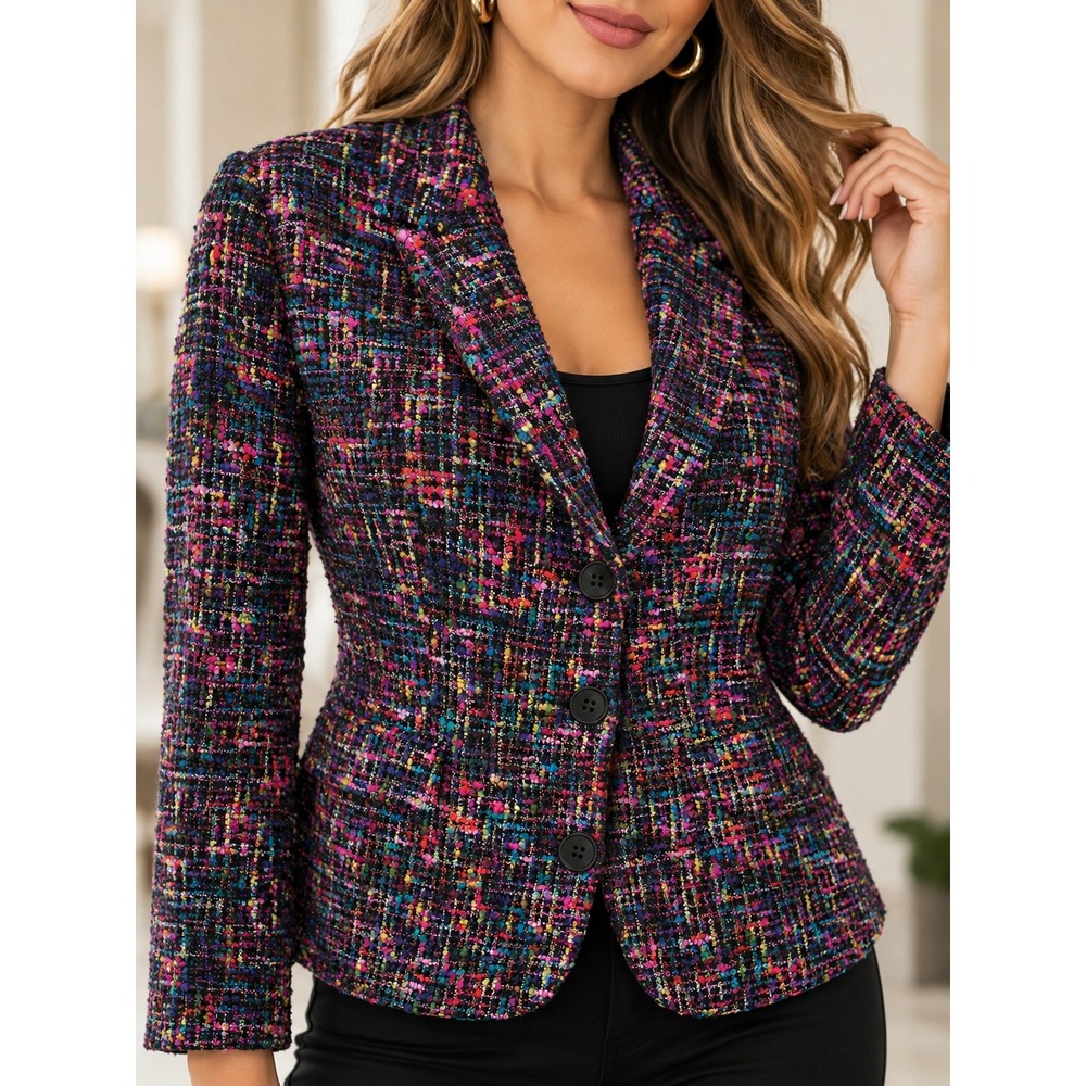 Vintage Jones New York Size 8 Multicolor Tweed Blazer Wool Blend Old Money Chic